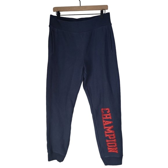 Champion Pants - Champion Women's Navy Blue Red Logo Jogger Sweatpants Large Reverse Weave